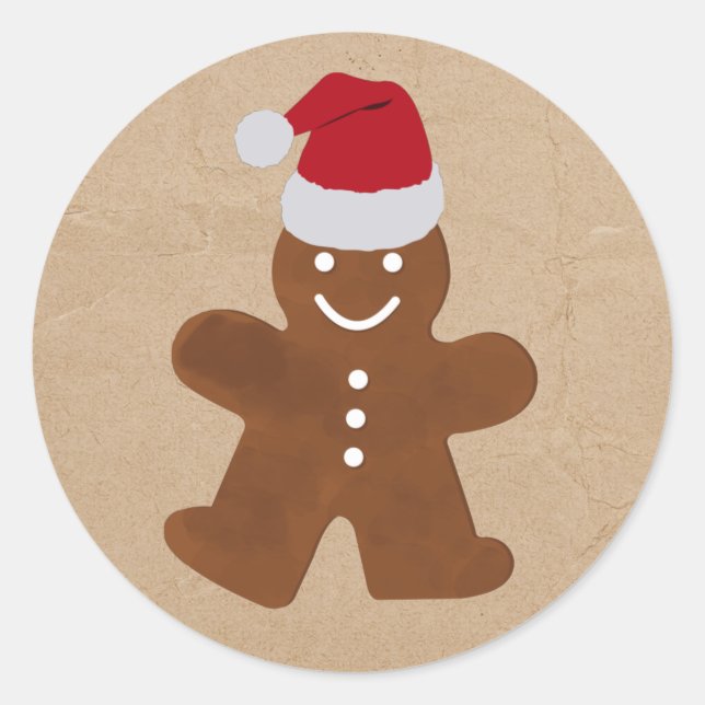 Cute Christmas Gingerbread Man Cookies Kraft  Classic Round Sticker (Front)
