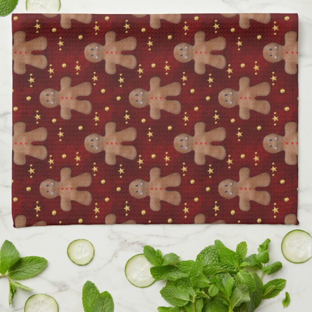 Cute Christmas Gingerbread Man Kitchen Towel (Folded)
