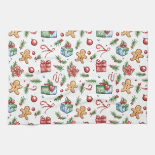 Cute Christmas gingerbread man Kitchen Towel