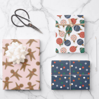 Cute Christmas Gingerbread & Ornaments Pattern Wrapping Paper Sheet