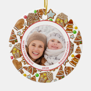 Cute Christmas Gingerbread Photo Ceramic Ornament
