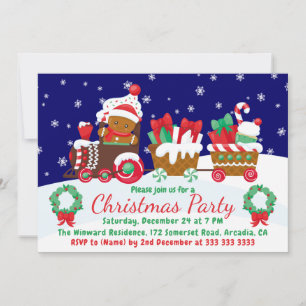 Cute Christmas Gingerbread Train Invitation