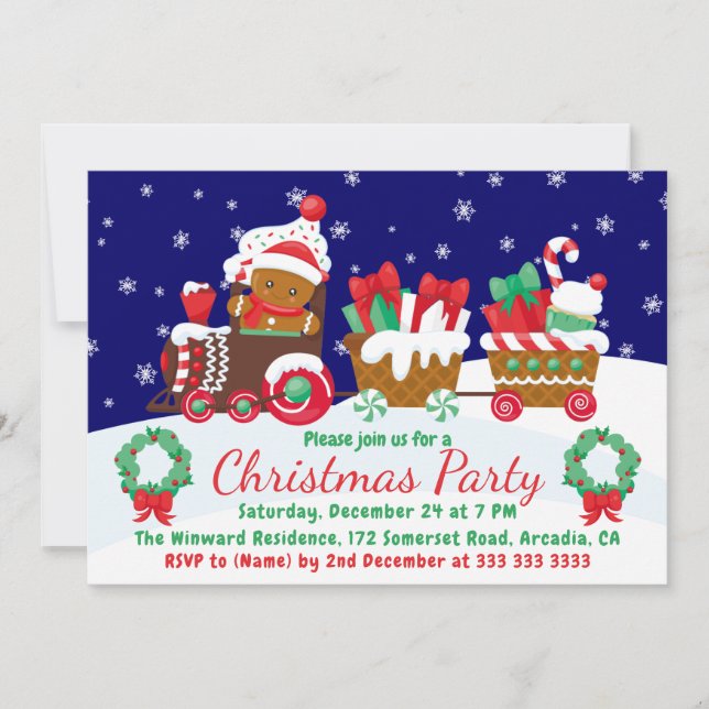 Cute Christmas Gingerbread Train Invitation (Front)