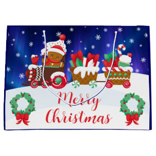 Cute Christmas Gingerbread Train Large Gift Bag