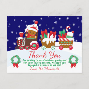 Cute Christmas Gingerbread Train Thank You Postcard