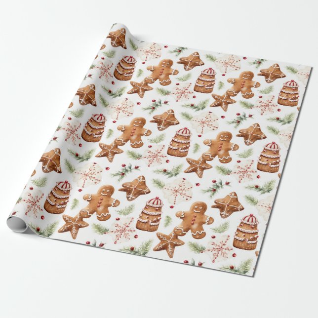 Cute Christmas Gingerbread Wrapping Paper (Unrolled)