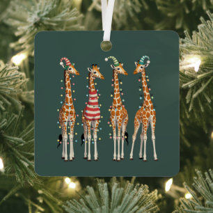 Cute Christmas Giraffe Funny Holiday Animal Lover Metal Ornament
