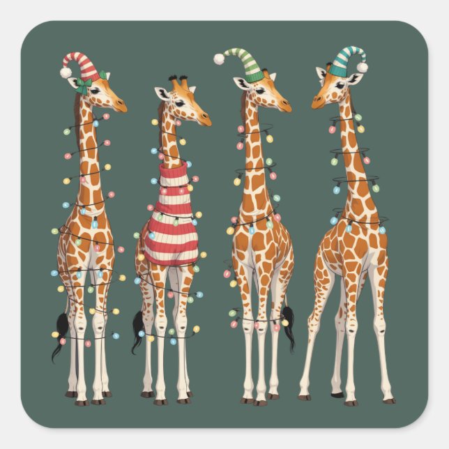 Cute Christmas Giraffe Funny Holiday Animal Lover Square Sticker (Front)