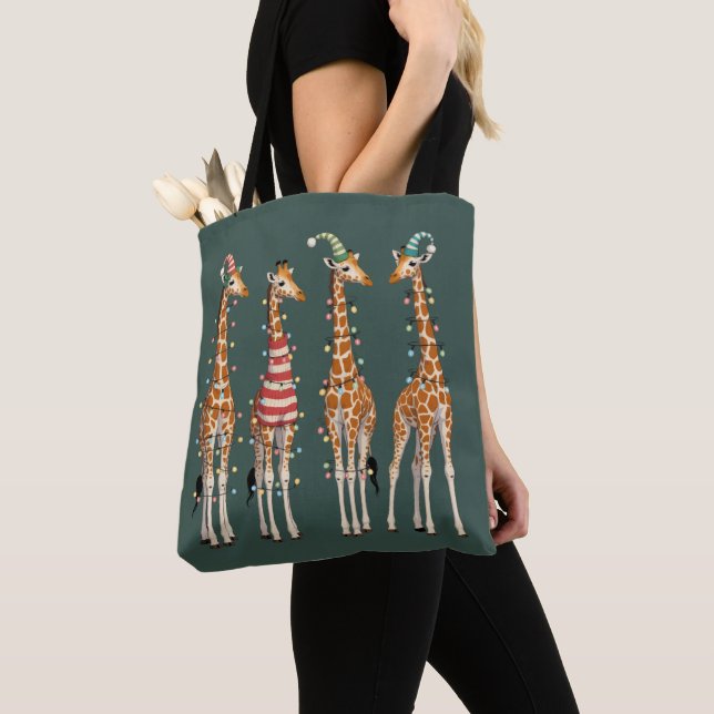 Cute Christmas Giraffe Funny Holiday Animal Lover Tote Bag (Close Up)