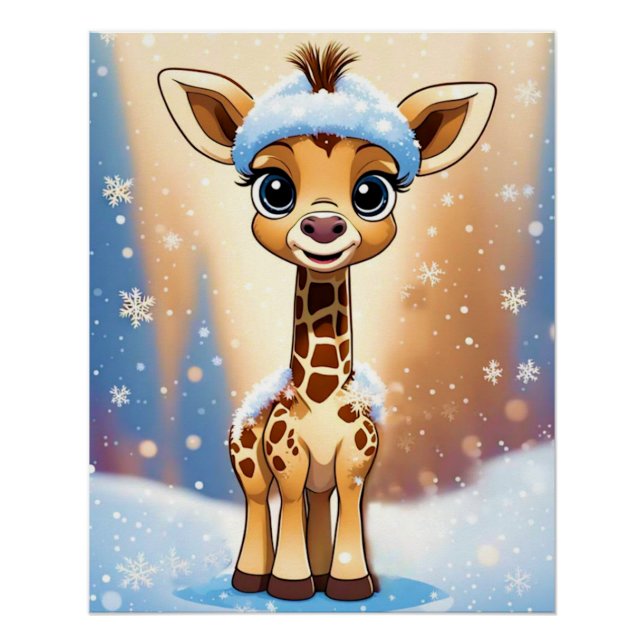 Cute Christmas Giraffe in Beanie Hat MY OWN ART  Poster (Front)