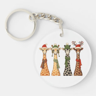 Cute Christmas Giraffe Lover Festive Giraffes Xmas Keychain