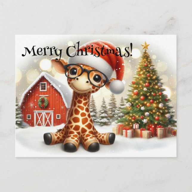 Cute Christmas Giraffe Postcard (Front)