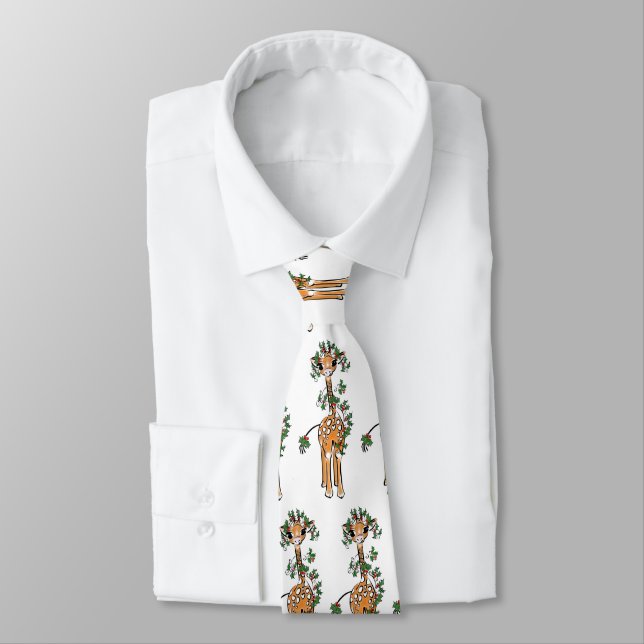 Cute Christmas Giraffe red green greenery Tie (Tied)
