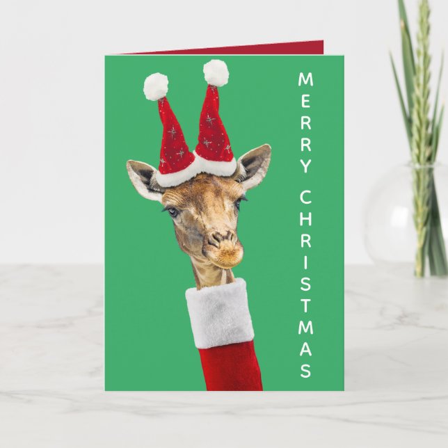 Cute Christmas Giraffe with Hat and Turtleneck Holiday Card (Front)