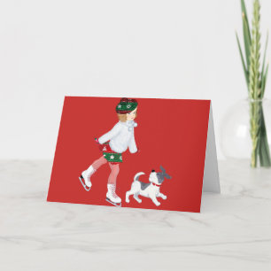 Cute Christmas Girl & Dog Card