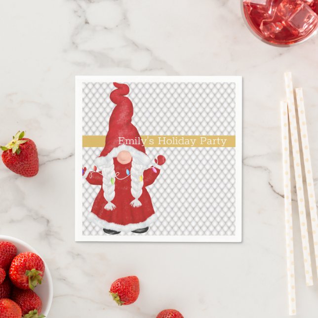 Cute Christmas Girl Gnome Personalized  Napkin (Insitu)