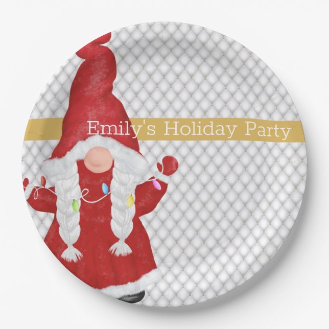 Cute Christmas Girl Gnome Personalized  Paper Plate (Front)