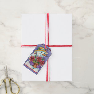 Cute Christmas Girl Snowman with Poinsettia Gift Tags