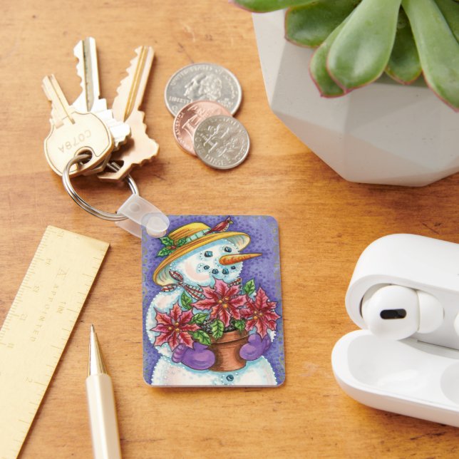 Cute Christmas Girl Snowman with Poinsettia Keychain (Desk)