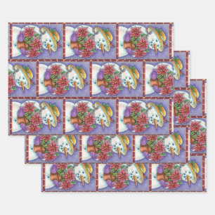 Cute Christmas Girl Snowman with Poinsettia Wrapping Paper Sheet
