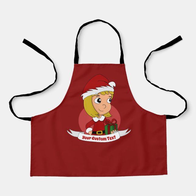 Cute Christmas girl with a present - cartoon Apron (Front)