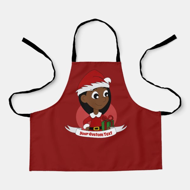 Cute Christmas girl with a red hat - cartoon Apron (Front)