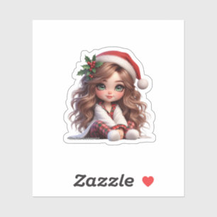 Cute Christmas Girl with Santa Hat Art