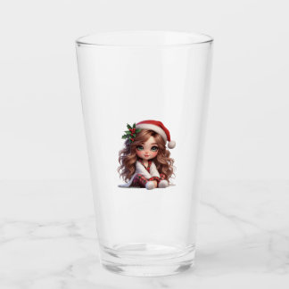 Cute Christmas Girl with Santa Hat Art Glass
