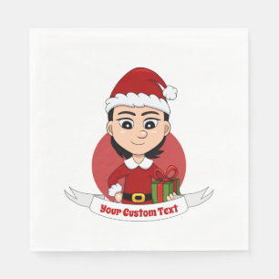 Cute Christmas girl with short black hair Napkin