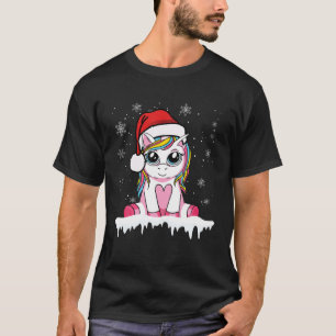Cute Christmas Girls Women Santa Unicorn Christmas T-Shirt