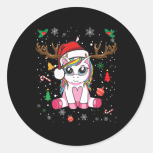 cute christmas   girls women xmas unicorn deer chr classic round sticker