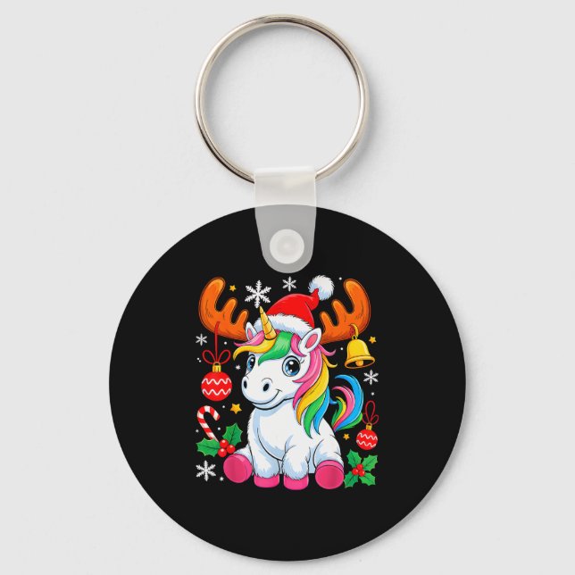 Cute Christmas Girls Women Xmas Unicorn Deer Xmas  Keychain (Front)