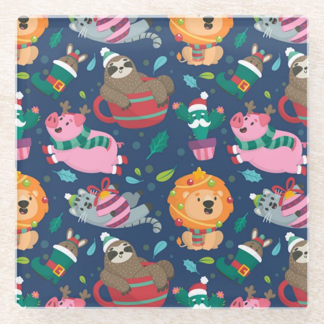 Cute Christmas Glass Coaster (Front)