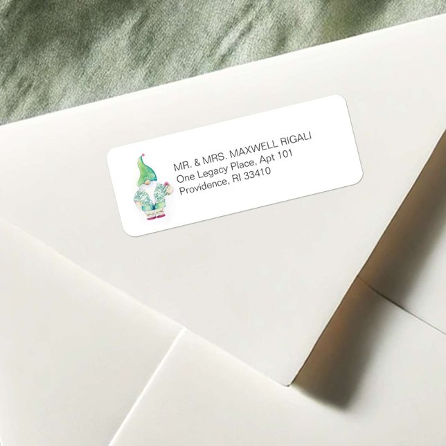 Cute Christmas Gnome Address Labels (Return address labels watercolor cute Christmas gnome art by Victoria Grigaliunas Do Tell A Belle)