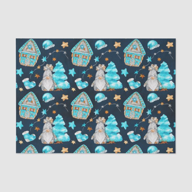 Cute Christmas Gnome and Decorations  Tissue Paper (Front)
