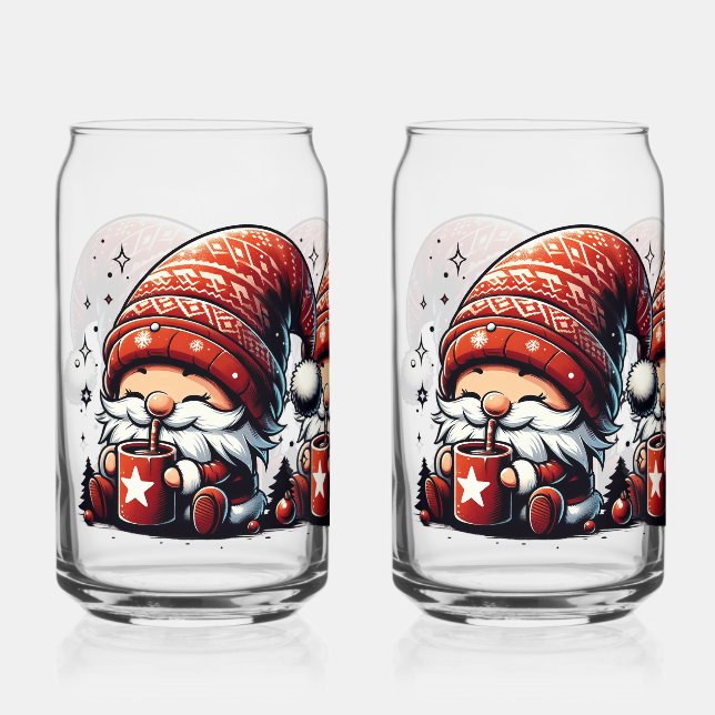 Cute Christmas Gnome Can Glass (Front)