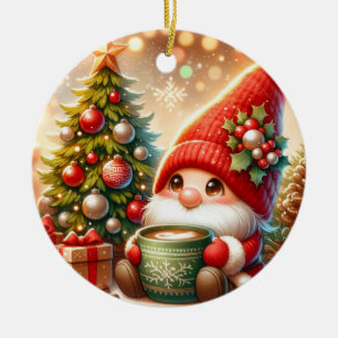 Cute Christmas Gnome  Ceramic Ornament