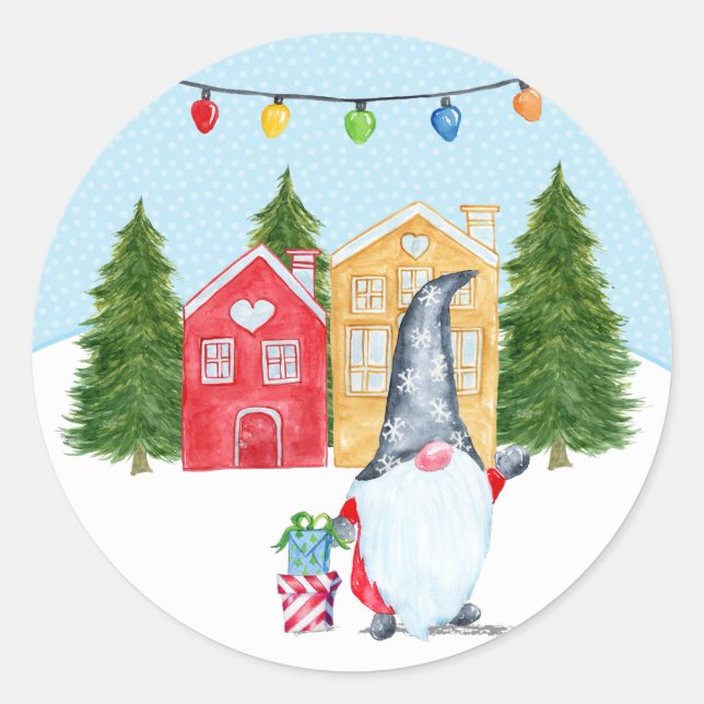 Cute Christmas Gnome Classic Round Sticker (Front)