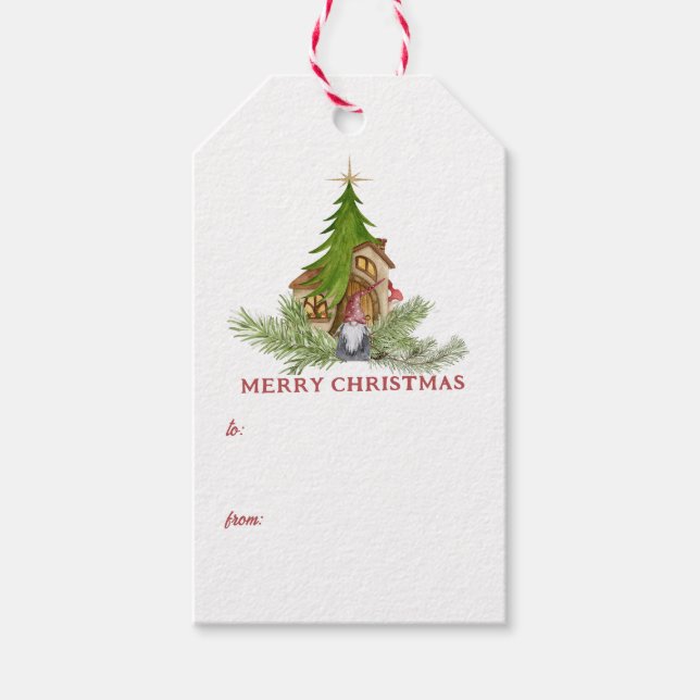 Cute Christmas Gnome Customize Gift Tag (Front)