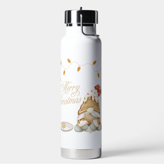 Cute Christmas Gnome Eating Christmas Cookie Water Bottle (Left)