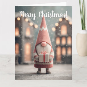 Cute Christmas Gnome Holding a Gift Box Card