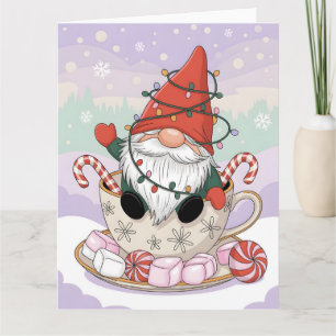 Cute Christmas Gnome in a Teacup Cartoon Card