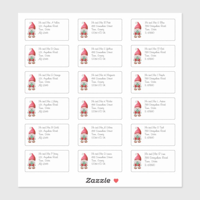 Cute Christmas Gnome Individual Name & Address (Sheet)