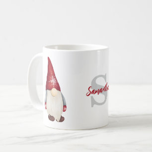 Cute Christmas Gnome Monogram Name  Coffee Mug