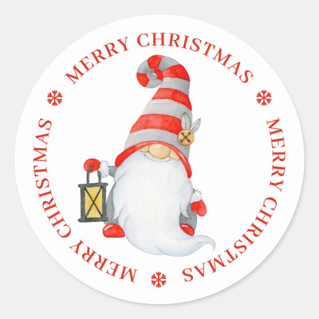 Cute Christmas Gnome Personalized Classic Round Sticker (Front)