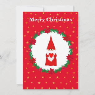 Cute Christmas gnome, pine wreath & stars