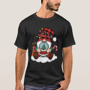Cute Christmas Gnome Plaid Hat Tree Light Snow Glo T-Shirt