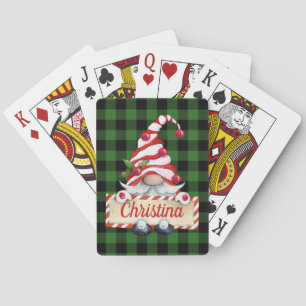 Cute Christmas Gnome Red Striped Hat Green Plaid Playing Cards