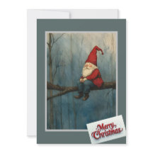 Cute Christmas Gnome Sitting on a Tree Branch