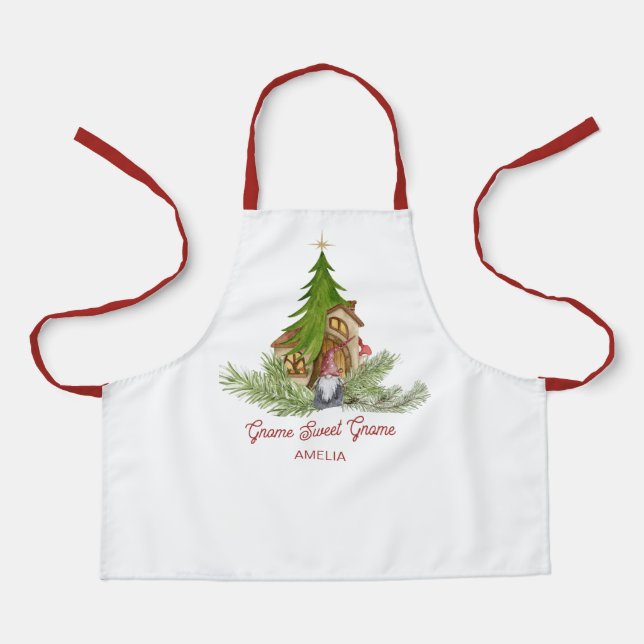 Cute Christmas Gnome Sweet Gnome Personalize Kids Apron (Front)